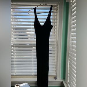 Black Knitted V Neck Midi Dress Size 8